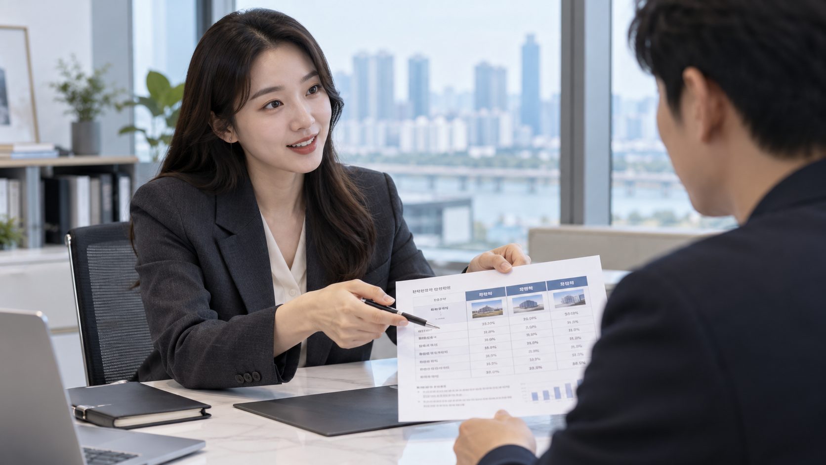 가족 결합 인원별 요금표를 안내받는 모습