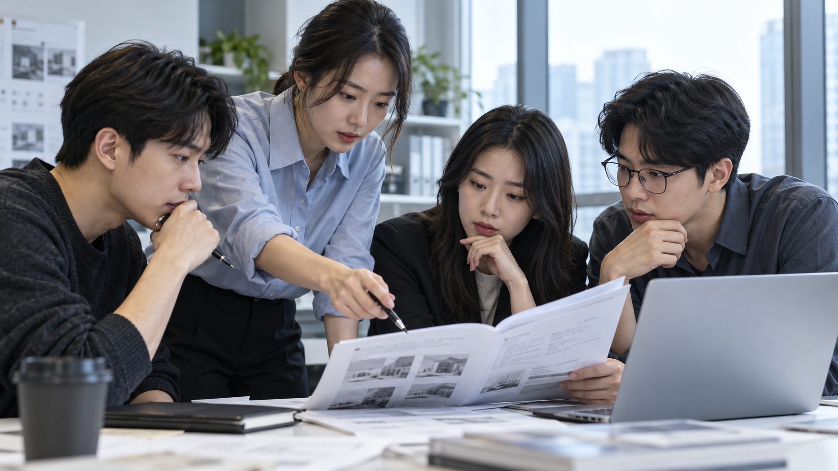 가족 결합 상담 매뉴얼을 다시 점검하는 사무실 모습