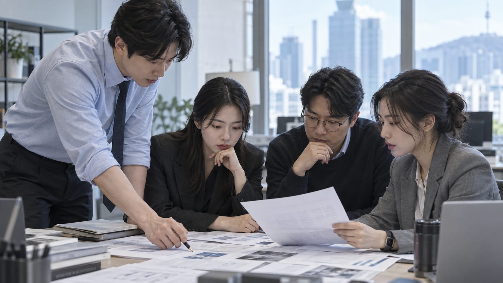 신분증 자료를 점검하고 정리하는 사무실 모습