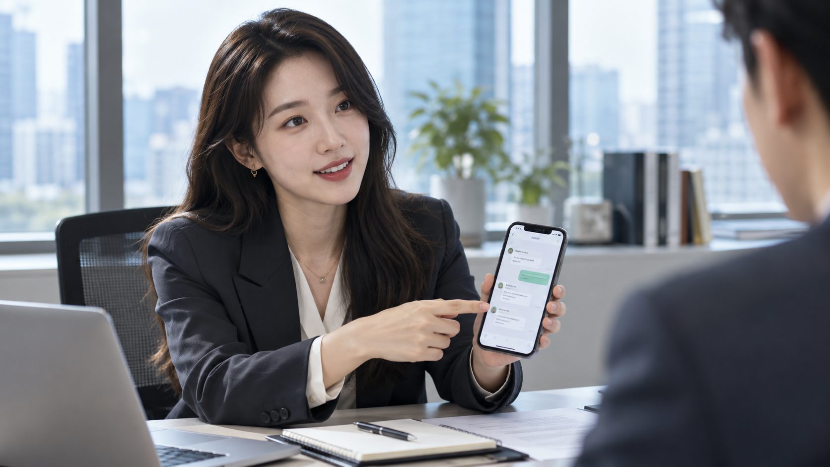 비교 상담 조건을 문자로 안내받는 모습