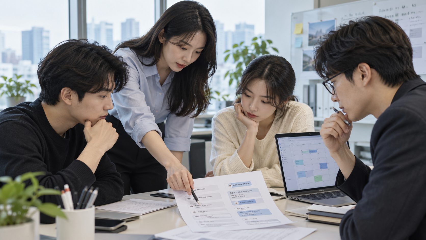 가입 문자 안내 템플릿을 점검하는 사무실 모습