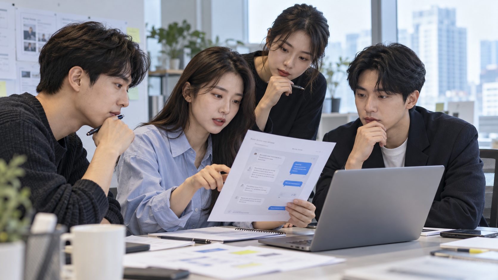 가입 문자 안내 템플릿을 점검하는 사무실 모습